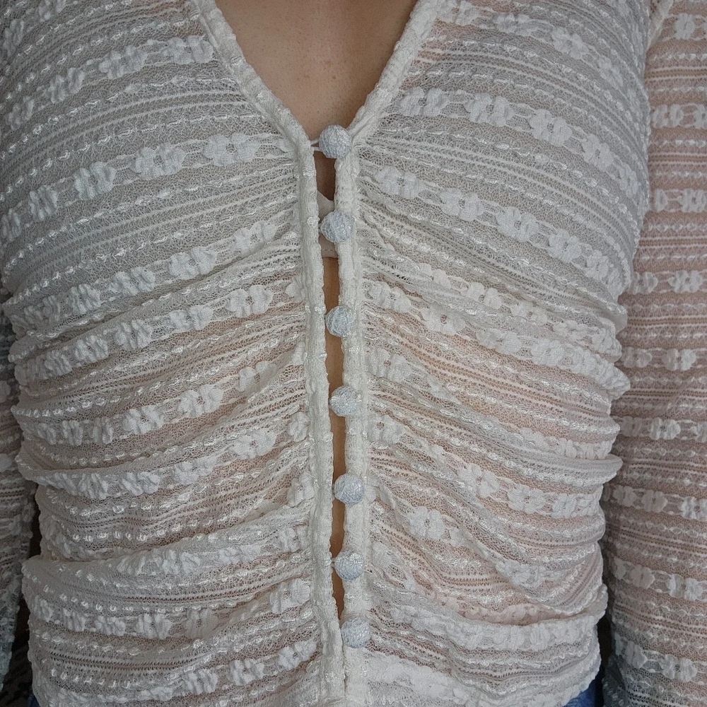 Anthropologie Sheer Lace Button Front Long Sleeve Top Size Medium